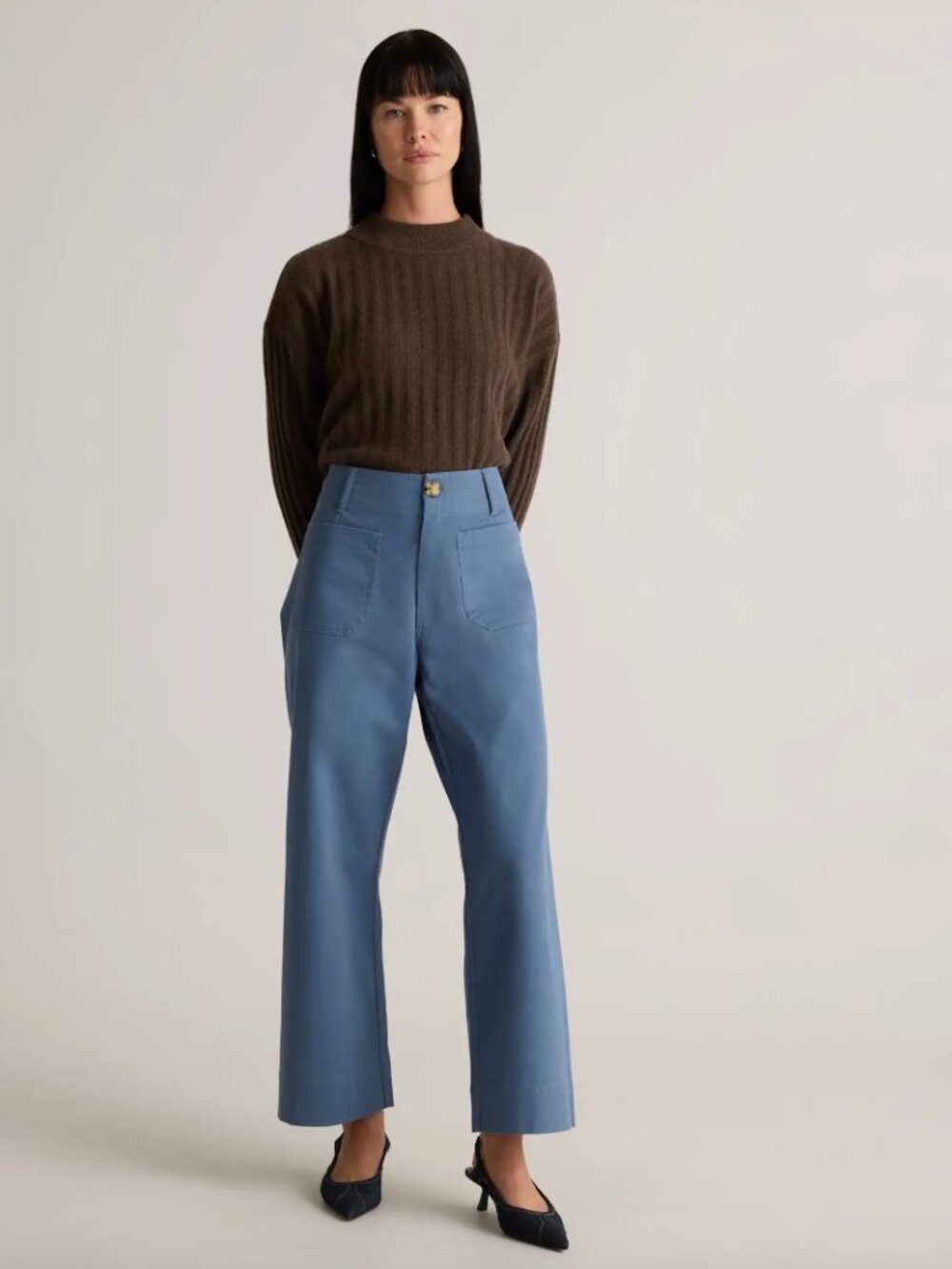 Quince Organic Stretch Cotton Chino Cropped Wide Leg Pant - Size 12